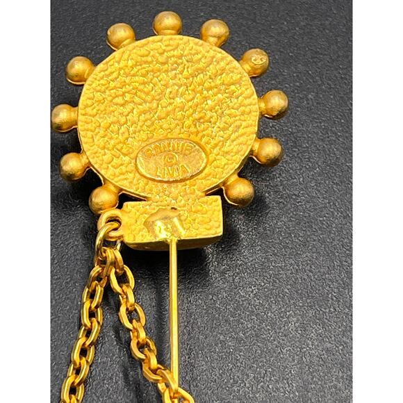 Ronnie Livia Mogul Black Glass Purple Flower Chain Drape Scarf Tie Stick Pin - Picture 6 of 8